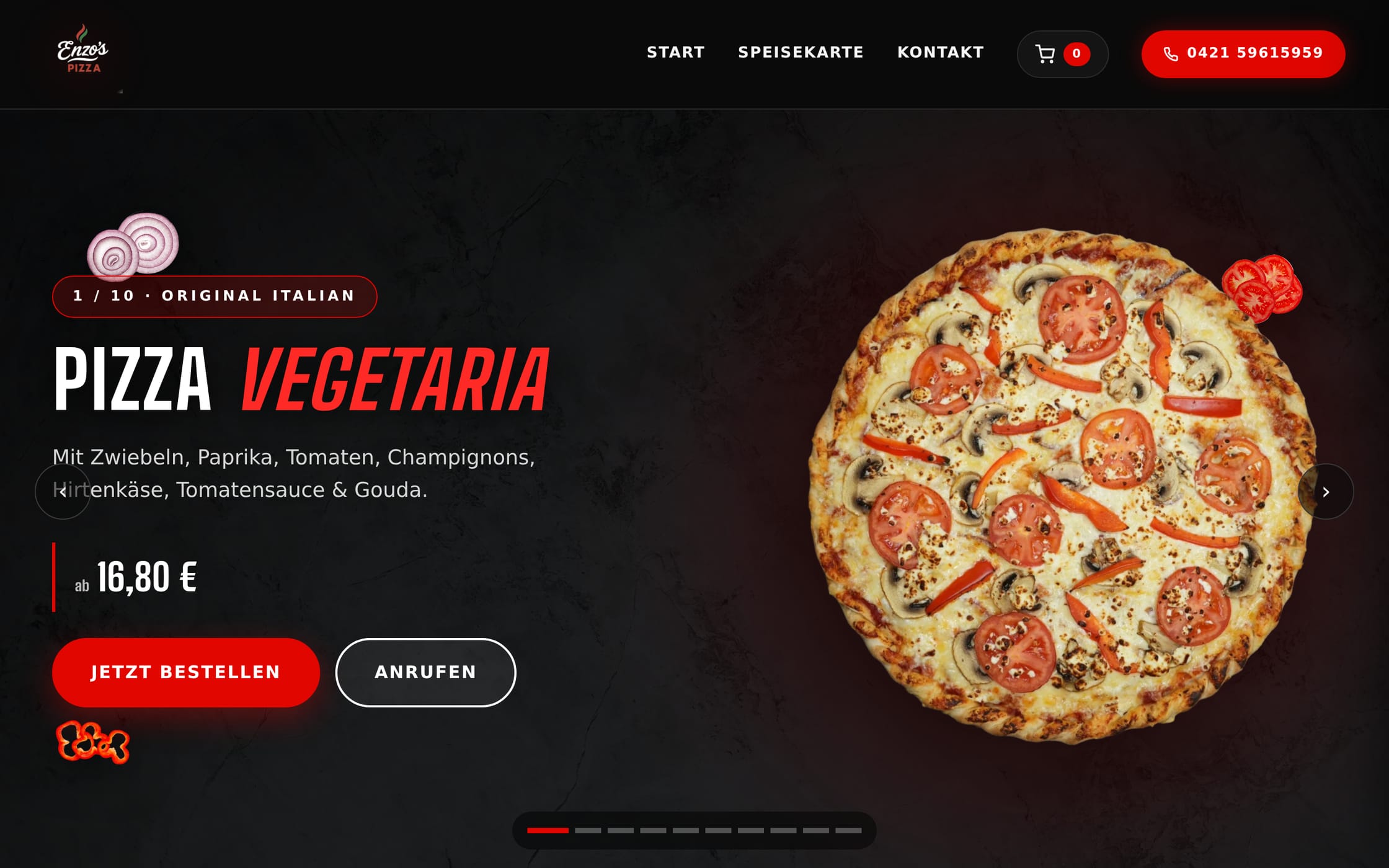Bestellseite von Enzos Pizza Bremen mit eigenem Bestellweg statt Lieferplattform