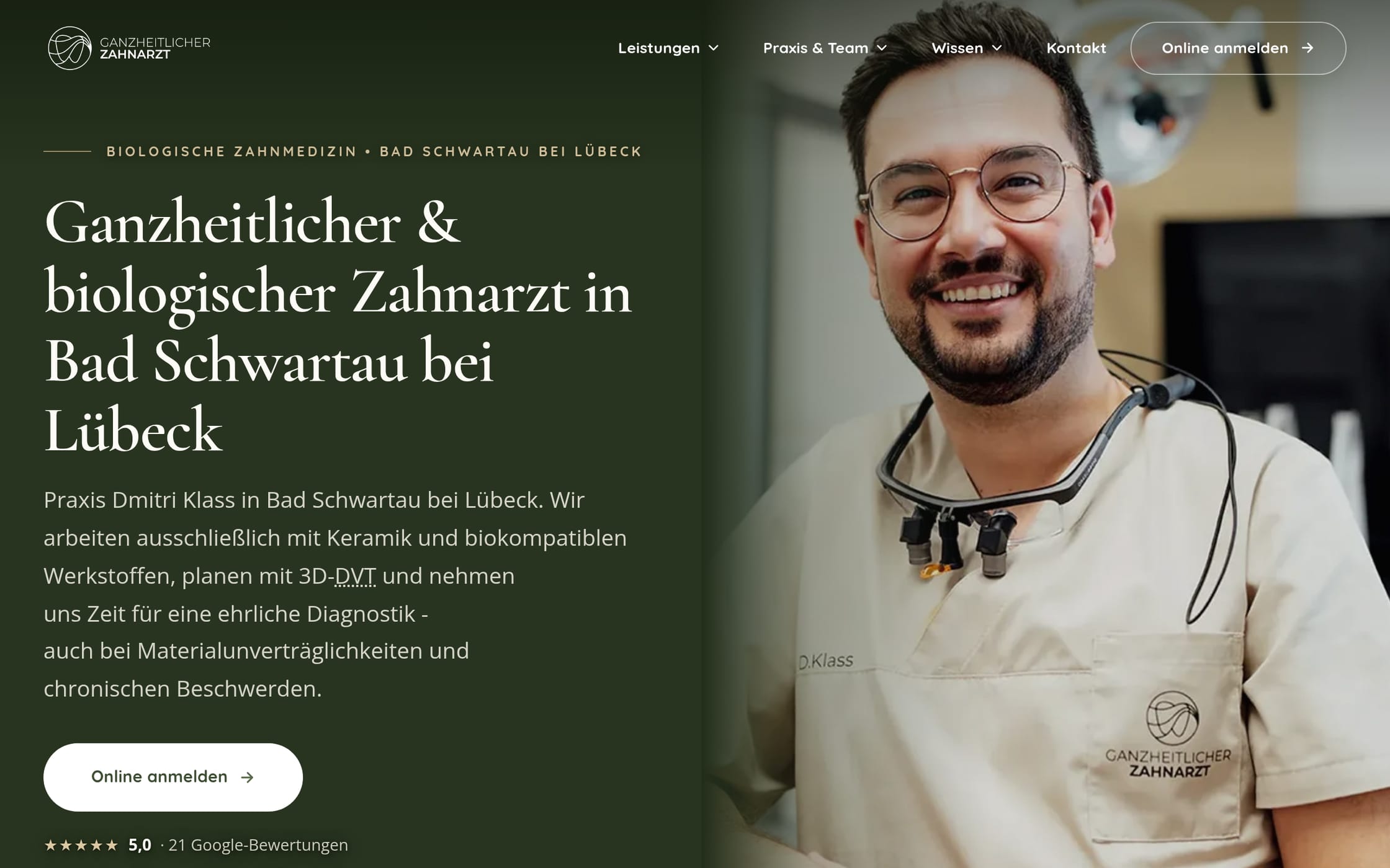 Startseite der Zahnarztpraxis Ganzheitlicher Zahnarzt nach dem Relaunch