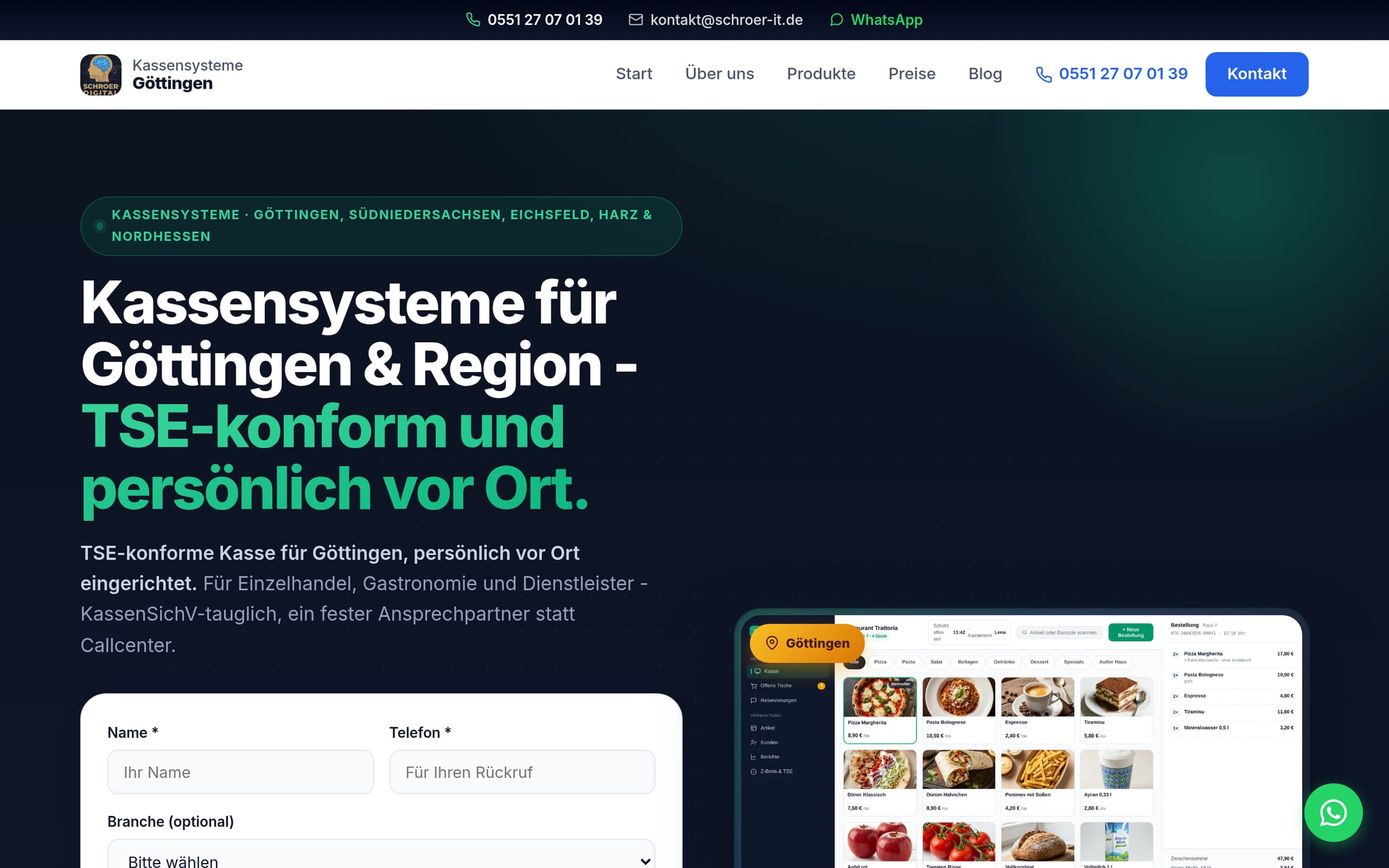Startseite von kassensysteme-goettingen.de, einem Kundenprojekt aus dem Kassenumfeld